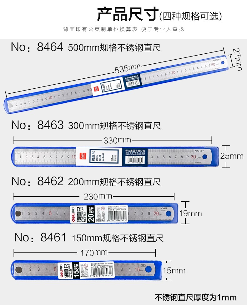 得力 鋼直尺 不銹鋼測量工具15/20/30cm/50cm厘米加厚鋼尺子 20cm使用操作（得力 鋼直尺 不銹鋼測量工具15/20/30cm/50cm厘米加厚鋼尺子 20cm功能特點）(圖5)