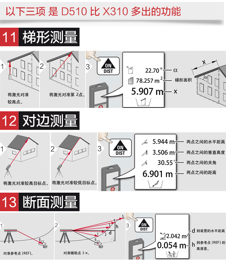 徠卡D510手持激光測距儀200米 高精度室外戶外紅外線電子尺測量儀D5升級款使用操作（徠卡D510手持激光測距儀200米 高精度室外戶外紅外線電子尺測量儀D5升級款功能特點）(圖10)