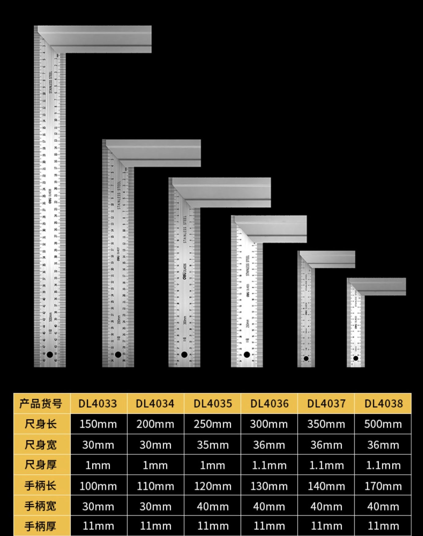 DL4033 150mm 拐尺 L型木工尺使用操作（DL4033 150mm 拐尺 L型木工尺功能特點(diǎn)）(圖1)