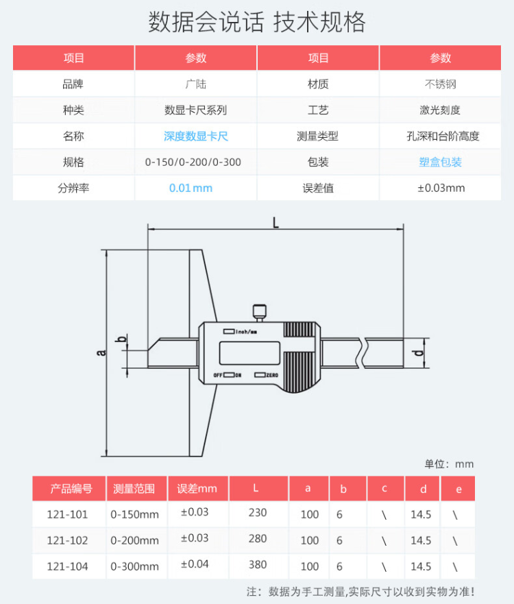 121-101 電子深度數(shù)顯卡尺量程0-150mm使用操作（121-101 電子深度數(shù)顯卡尺量程0-150mm功能特點）(圖3)