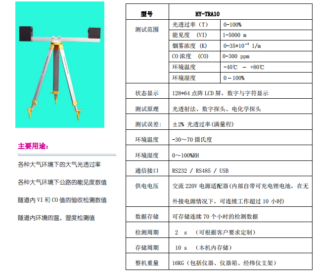 HY-TRA10 便攜式隧道光透過率/能見度檢測儀使用操作（HY-TRA10 便攜式隧道光透過率/能見度檢測儀功能特點(diǎn)）(圖1)