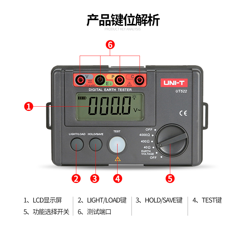 接地電阻測(cè)試儀測(cè)量?jī)x防雷接地?fù)u表電阻表 2000歐200V-UT521使用操作（接地電阻測(cè)試儀測(cè)量?jī)x防雷接地?fù)u表電阻表 2000歐200V-UT521功能特點(diǎn)）(圖12)