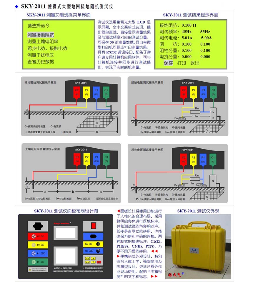 SKY-2011/2013/2016大型地網(wǎng)接地電阻測試儀使用操作（SKY-2011/2013/2016大型地網(wǎng)接地電阻測試儀功能特點(diǎn)）(圖3)