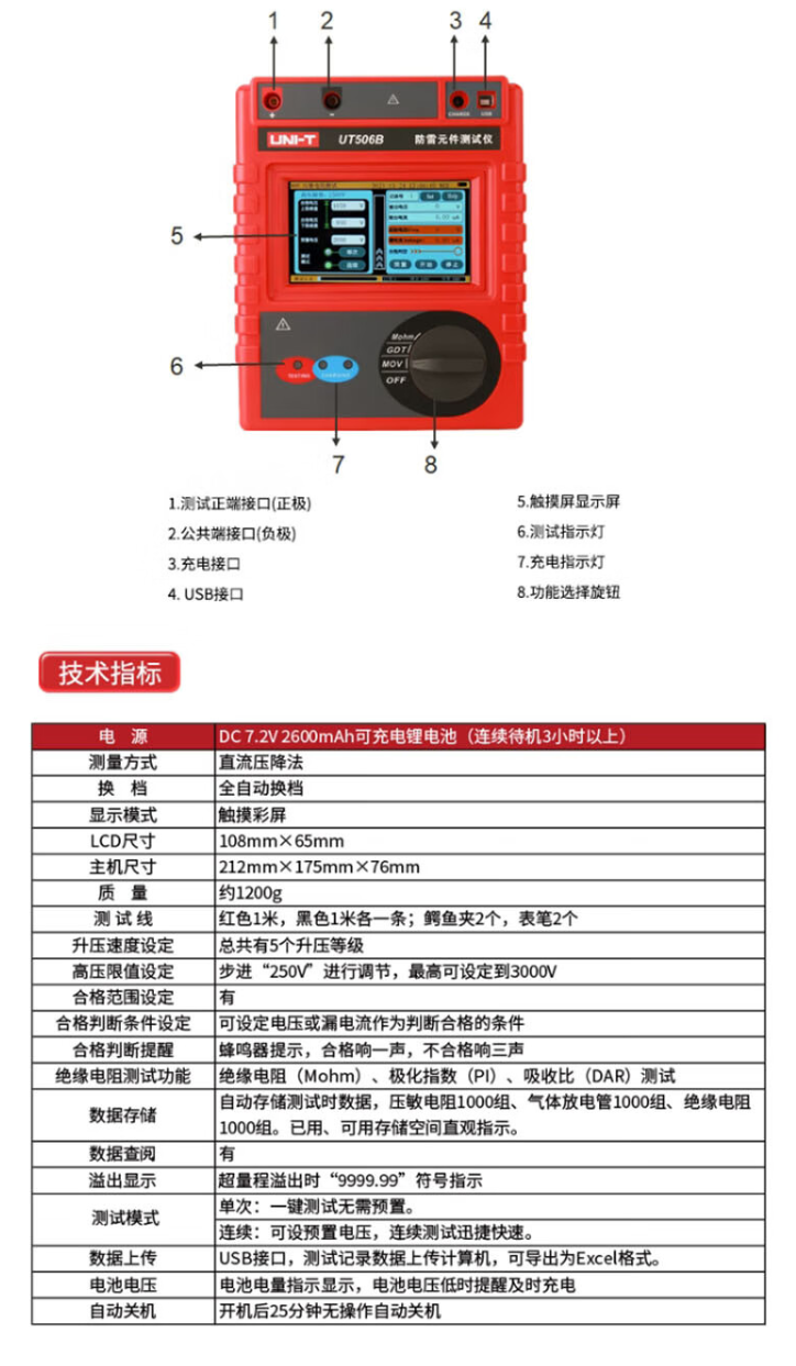 UT506A SPD現(xiàn)場(防雷元件測試儀)使用操作（UT506A SPD現(xiàn)場(防雷元件測試儀)功能特點）(圖7)