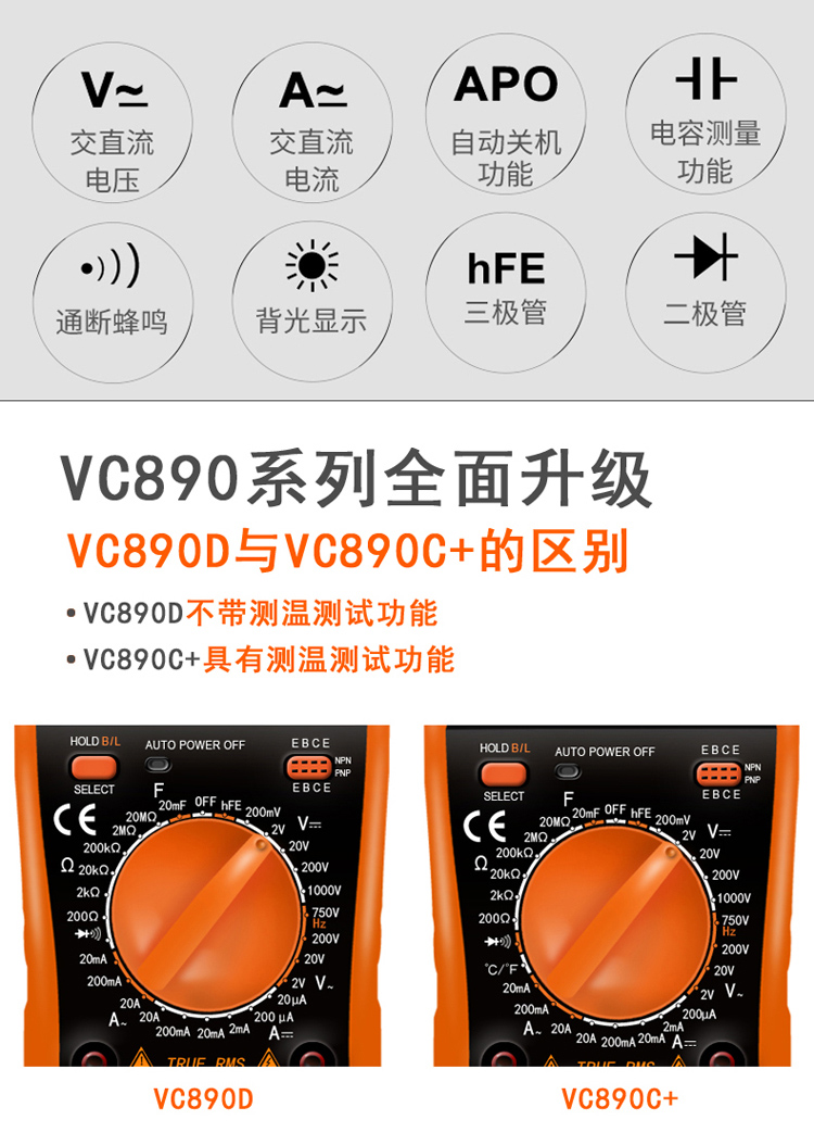 VC890D/VICTOR890d數(shù)字多用表使用操作（VC890D/VICTOR890d數(shù)字多用表功能特點）(圖4)