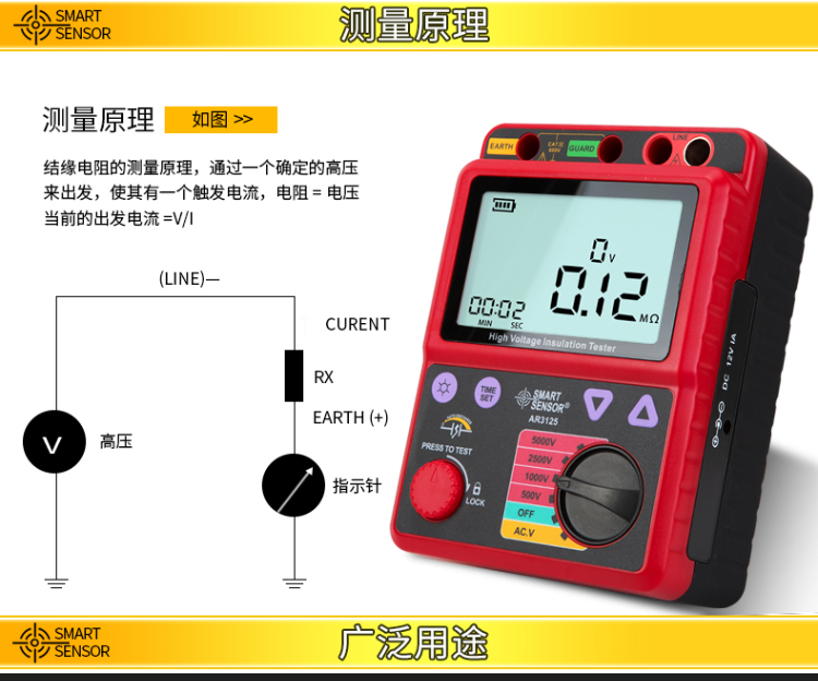 ?，?高壓絕緣電阻表 AR3125 使用操作（希瑪 高壓絕緣電阻表 AR3125 功能特點）(圖2)