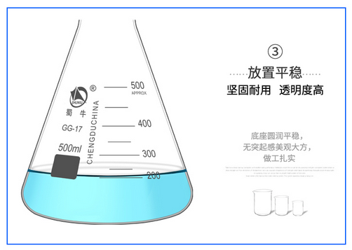 蜀牛錐形瓶三角廣直口帶具塞刻度燒杯100 150 250 500 1000ml耐高溫化學(xué)實(shí)驗(yàn)室耗器材 直口500ml使用操作（蜀牛錐形瓶三角廣直口帶具塞刻度燒杯100 150 250 500 1000ml耐高溫化學(xué)實(shí)驗(yàn)室耗器材 直口500ml功能特點(diǎn)）(圖5)